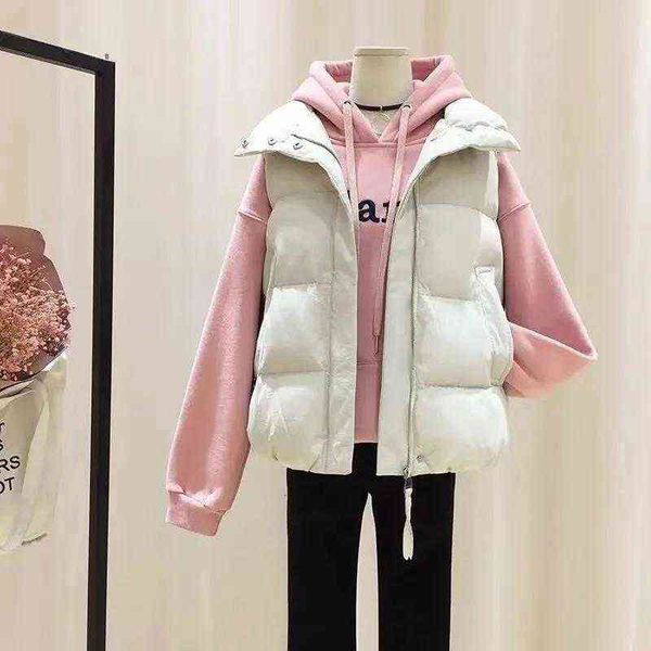 

autumn and winter 2021 korean version large size student down cotton temperament vest women's wear waistcoat short et fashion, Black;white