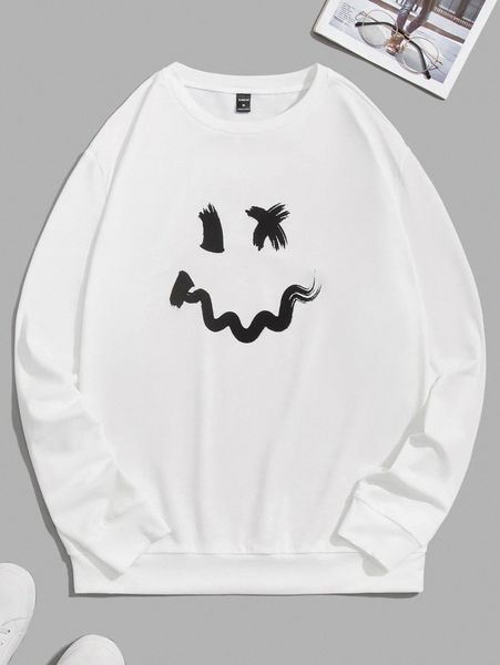 

men expression print drop shoulder pullover x54y#, Black