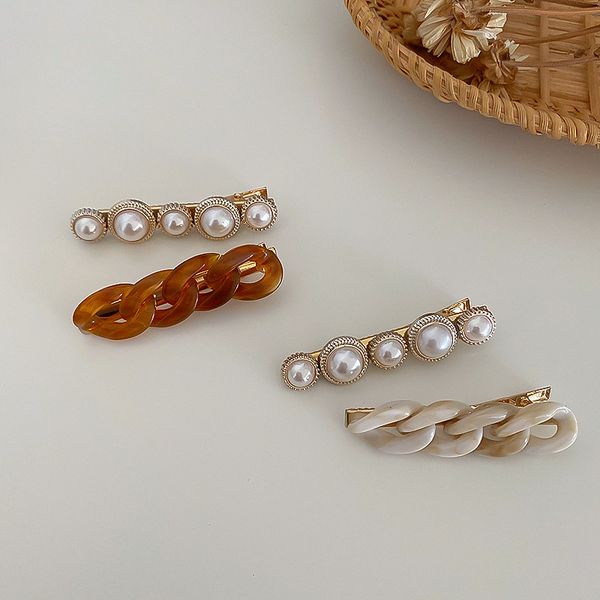 

chain pearl hair clips 2 piece set combination fashion all-match hairpin sideclip net red bangs clip female korean hairs jewelry wholesale, Golden;silver