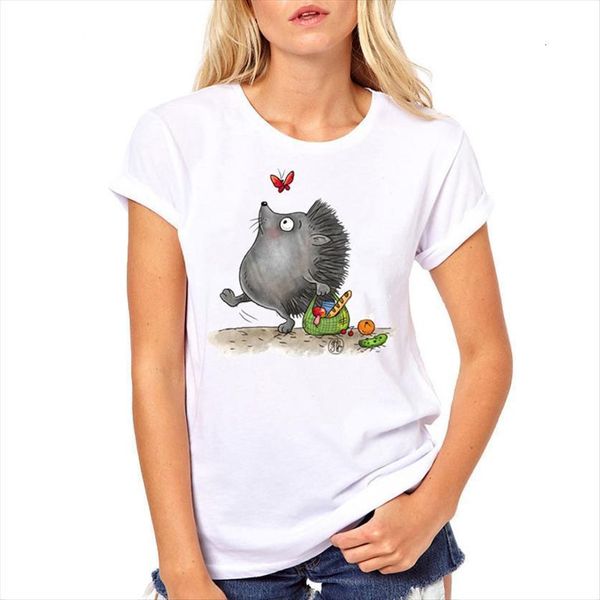 

cartoon summer cute hedgehog womens print casual short sleeve o neck tumblr tshirts camiseta mujer, White