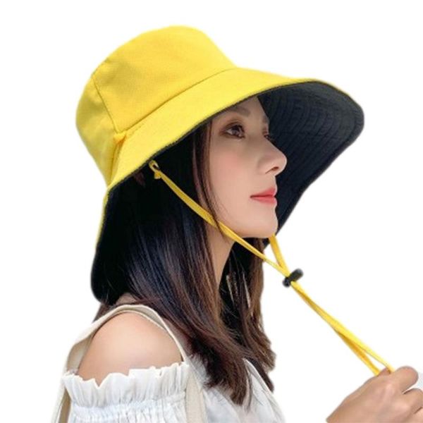 

wide brim hats women double-sides bucket hat sunscreen fisherman cap with removable wind rope for girls sun protection, Blue;gray