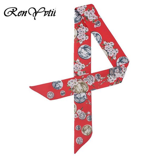 

scarves floral print 2021 bag scarf for women silk foulard girl tie fashion head ladies drop, Blue;gray
