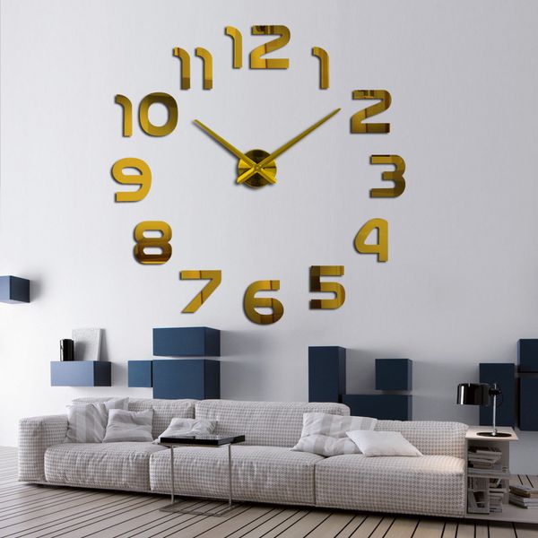 Yeni Tasarım Saat İzle Duvar Saatleri Horloge 3D DIY Akrilik Ayna Çıkartmalar Ev Dekorasyon Oturma Odası 1350 V2