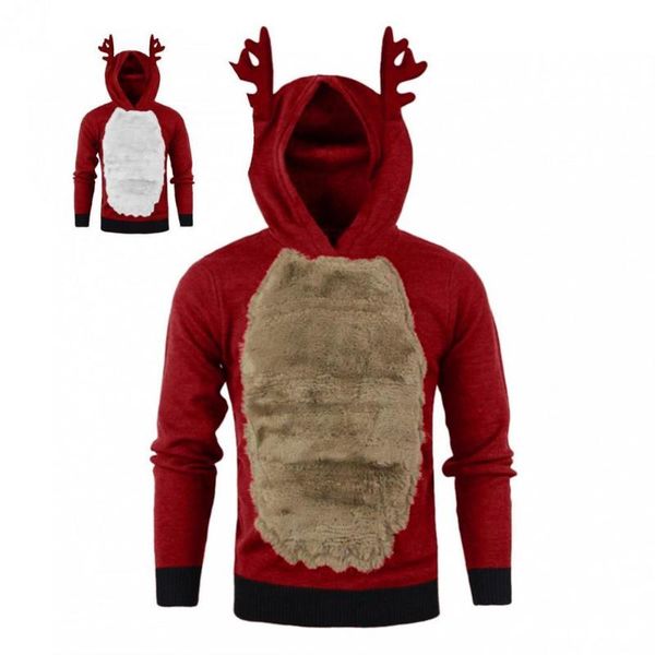 

men's sweaters hoodie hooded soft contrast colors elk ear vivid cute christmas party autumn for parties, White;black