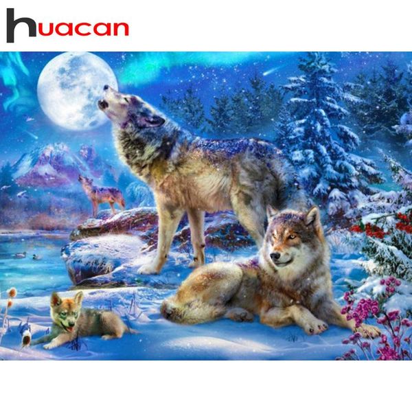 

diamond painting huacan scenery winter full square/round drill animal wolf mosaic cross stitch home decor gift