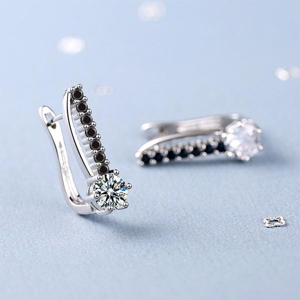 

hoop & huggie women's fashion geometric square earrings black row crystal zircon female trendy straight piercing earring jewelry gift, Golden;silver