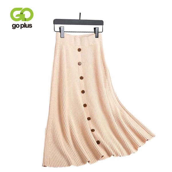 

skirts goplus womens skirt 2021 autumn winter high waist pleated elegant bodycon buttons knitted mid-calf c6590, Black