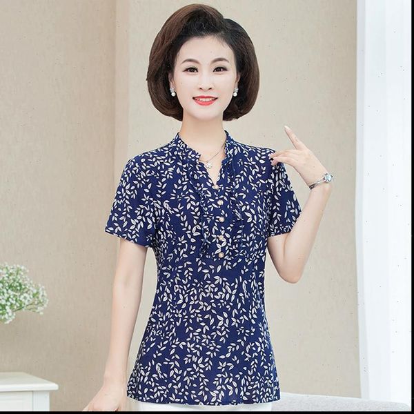 

summer plus size womens blouses vintage short sleeve korean v neck and, White