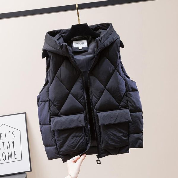 

women's vests 2021 winter women vest pockets fashion warm down jacket sleeveless woman cotton outfit casual, Black;white