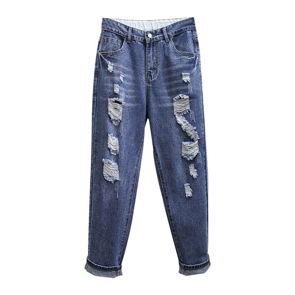

jeans 2021 summer torn boyfriend hole brim pants for casual woman down low waist tall jeans big 5xl pantalones mujer cowboys, Blue