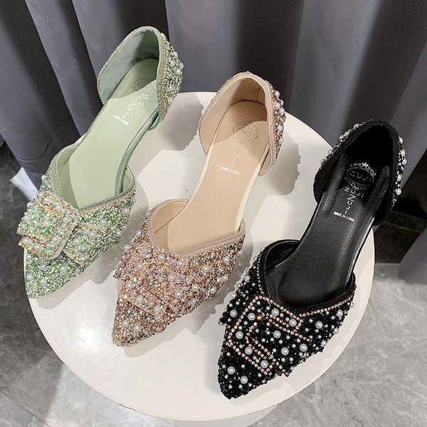 

sandals clear heels fashion womens shoes 2021 high female shallow mouth luxury high-heeled low beige summer spring comfort g, Black