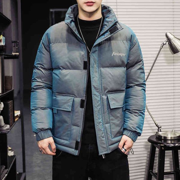 

men's winter new brand bright face korean version fashion handsome youth personalized work short cotton cloth, Black
