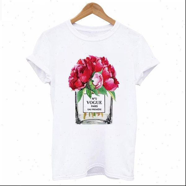 

vogue perfume printed harajuku aesthetics womens clothing fashion short sleeve tee, White