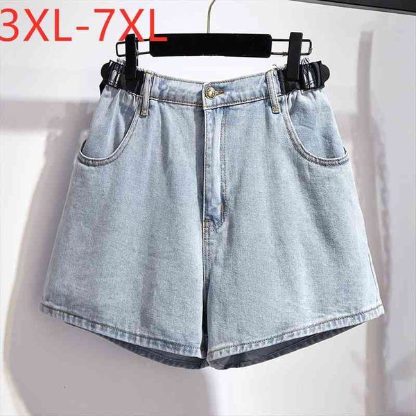 

summer plus size denim large women short loose casual wide leg cotton pocket jeans blue 3xl 4xl 5xl 6xl 7xl, White;black