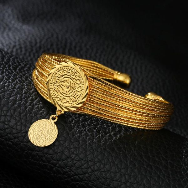 

bangle arab brass bracelet for women fashion golden middle east wedding jewelry open round embossed pendant, Black