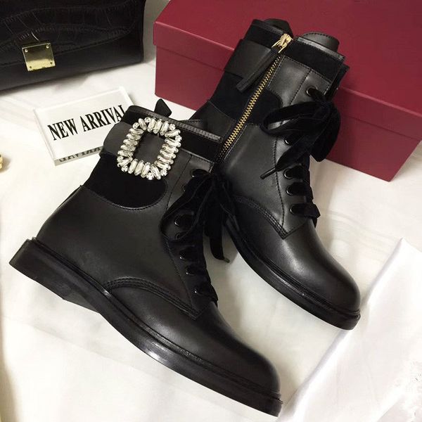 

boot autumn female apartments boots round-bottomed buckle-head lace booted hammers, Black