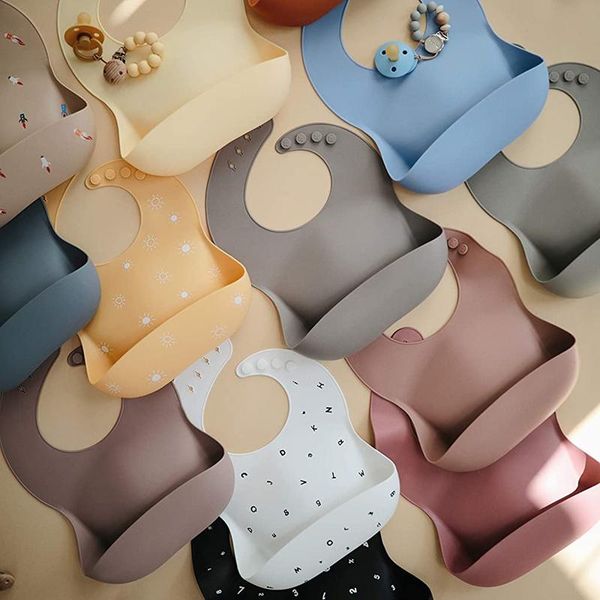 

baby kids toddler silicone scarf waterproof feeding bib apron pocket infant boys girls burp cloth adjustable fit bibs teething hair accessor, Slivery;white
