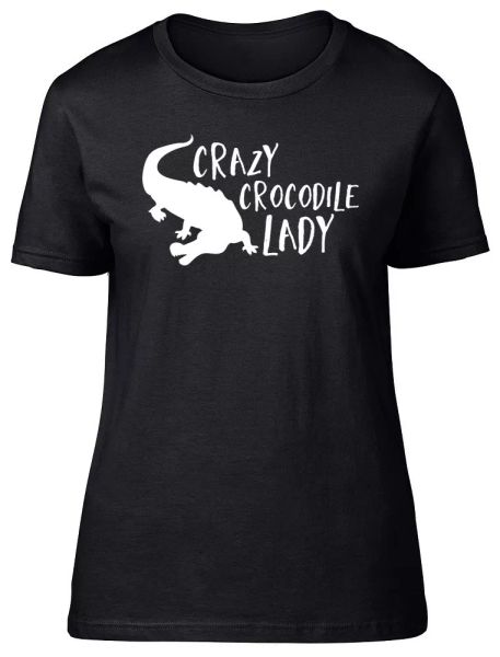 

crazy crocodile lady womens ladies short sleeve fitted t-shirt, White;black