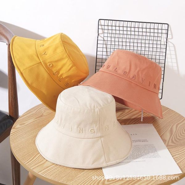 

wide brim hats hat letter embroidery women's fisherman's versatile sunscreen bucket basin trend, Blue;gray