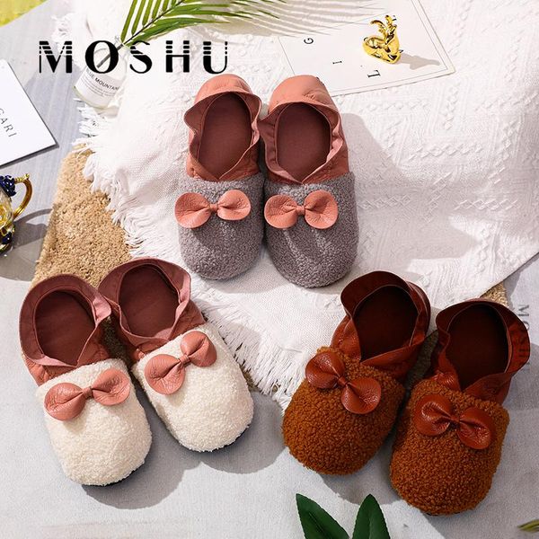 

slippers 2021 winter home women butterfly-knot fur slides indoor shoes bottom soft comfortable woman zapatos de mujer, Black