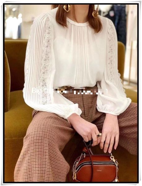 

women's blouses & shirts 2021fw autumn women lace patcwork silk long sleeve blouse female luxury shirt 2 color gdnz 7.27, White