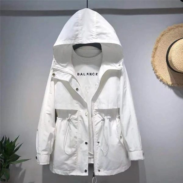 

women's trench coats 2021women hooded outerwear spring autumn all match ladies jacket elegant receive waist miss tooling windbreakers c, Tan;black
