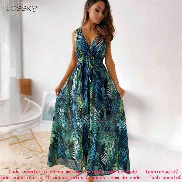 

deep v neck print boho sleeveless backless maxi dress summer casual tank vintage long dresses for women robe femme 210715, Black;gray