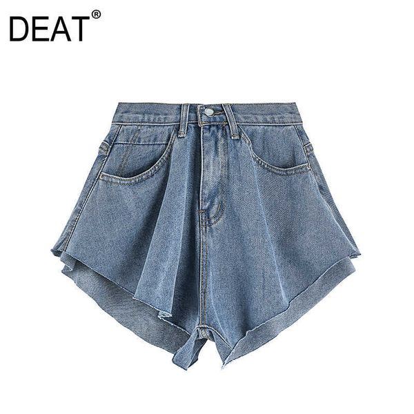 

[deat] summer fashion pants temperament high waist solid color loose women denim shorts 13c625 210527, White;black