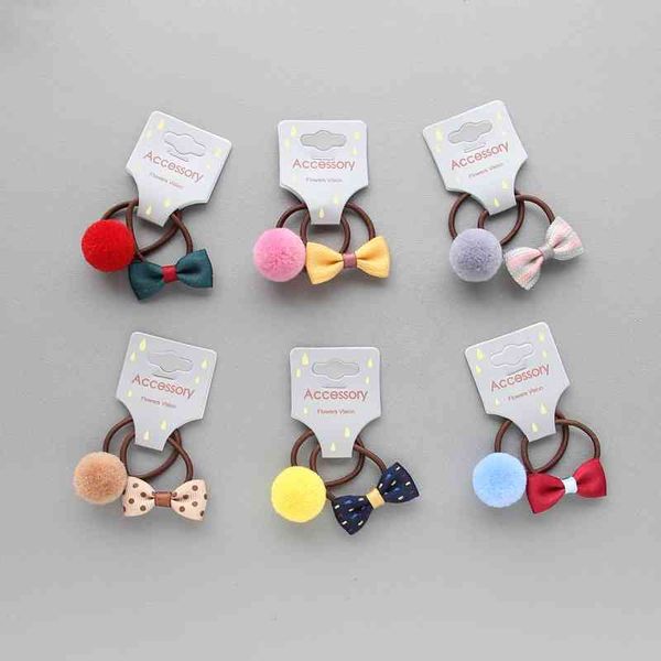 

2 pcs beautiful new bowknot ball princess headwear elastic bands baby children strings hair accessories girls, Pink
