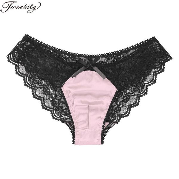 

underpants fashion breathable lace satin men briefs lingerie soft seamless underwear sissy nightwear see-through low waist undie, Black;white