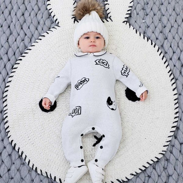 Pagliaccetti lavorati a maglia in cotone per neonato Infantile bianco a maniche lunghe in maglia tuta per bambini maglioni autunno inverno vestiti 210615