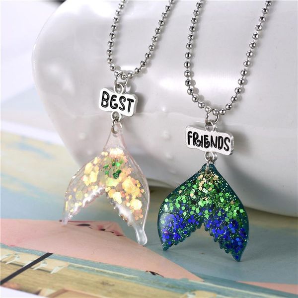 

pendant necklaces fashion women 2021 mermaid tail necklace friends bff friendship gift, Silver