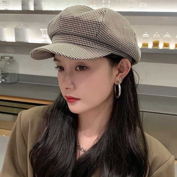 

stingy brim hats foux sboy caps women autumn spring summer swallow gird adjustable rope baker boy painter hat korea style fashion 2021, Blue;gray