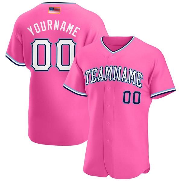 

custom pink white-light blue authentic american flag fashion baseball jersey, Blue;black
