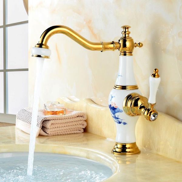 

elegant porcelain and brass faucet golden finished bathroom basin faucet,luxury sink tap mixer water faucets