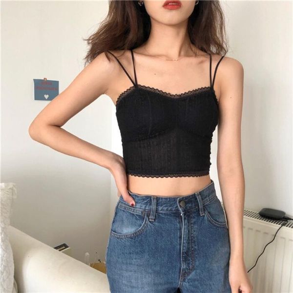 

bustiers & corsets women cami tanks french lace bralette floral for vest beauty back underwear lingerie cropped camisole femme, Black;white