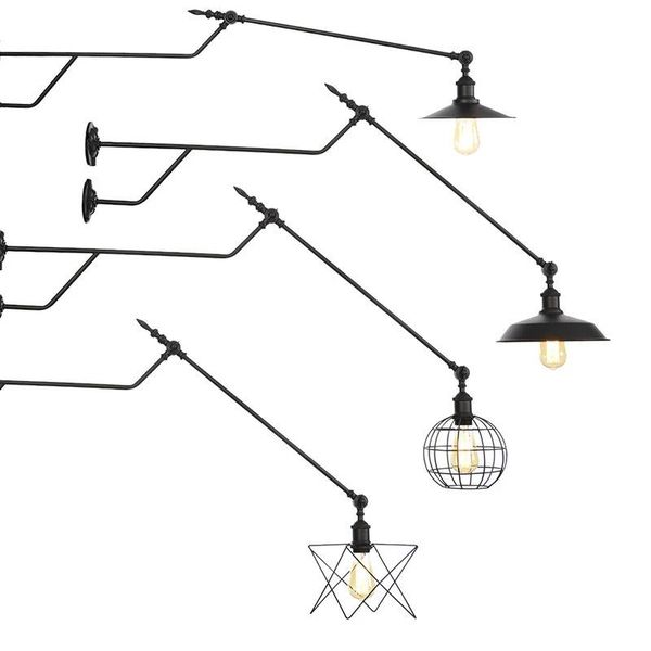 Lâmpadas de parede Loft American Style Lamp Staircase Corredor Balcony Creative Bracket Light Restaurant Bar Wreked Iron Arm longo