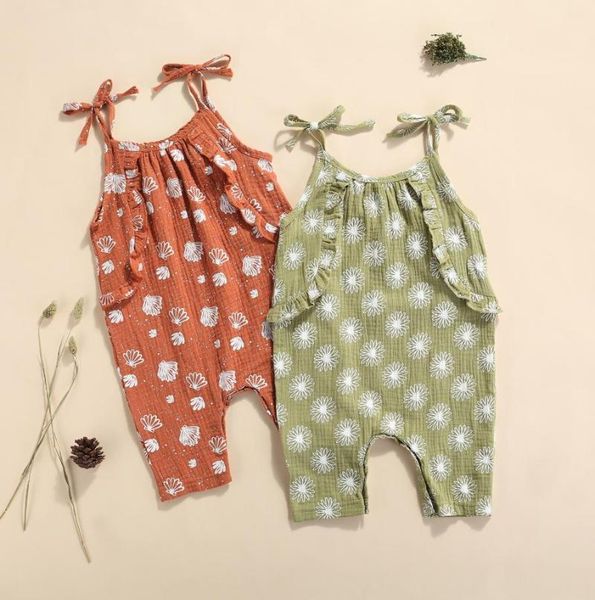 

jumpsuits baby girls casual jumpsuit floral printed lace sleeveless u-shaped collar rompers long pants green/ caramel, Blue