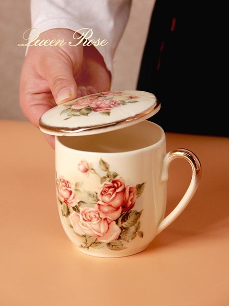 

mugs ceramic mug cup with lid gilt edged tableware bowl rose printing