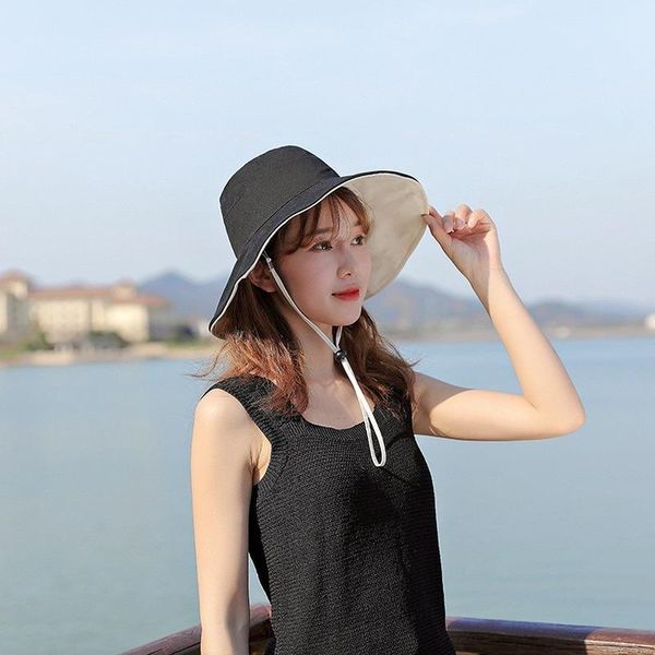 

cloches 2021 solid color double-sided japanese fisherman hat female fashion wild basin ins summer sun visor windproof bucket, Blue;gray