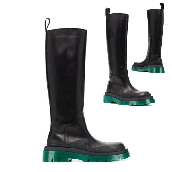 

aaa++ black+dark green soles bottega tire high leather boots cowhide leather chelsea booties men platform chunky shoes lady knight high-boot