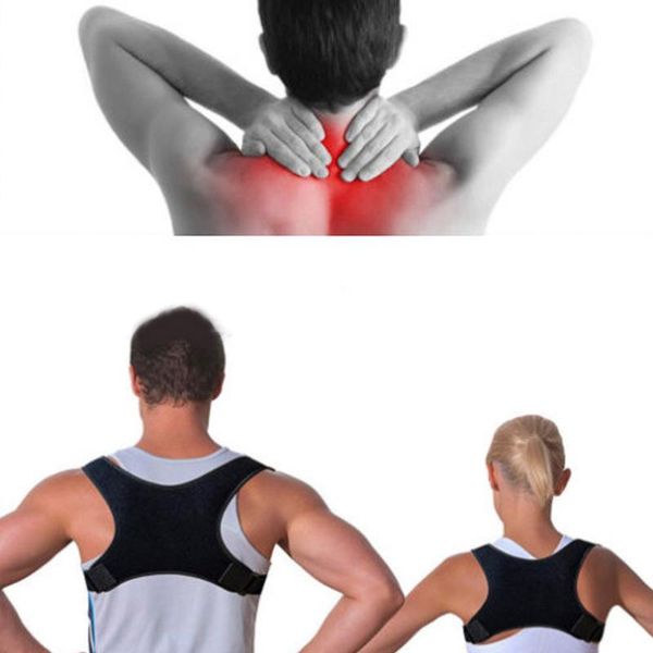 

women men posture corrector adjustable shoulder back support belt upper brace black for relief at work home, Black;blue