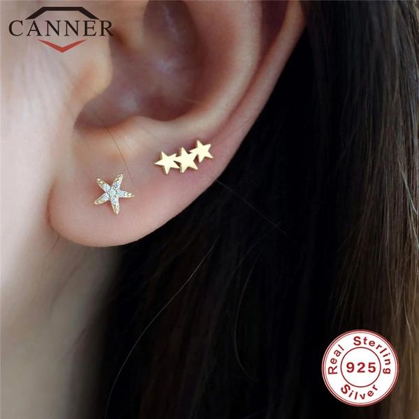 

simple minimalist geometric zircon stud earrings for women 925 sterling silver cute small earings piercing jewelry, Golden;silver