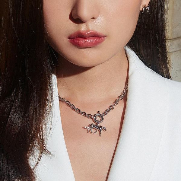 

pendant necklaces original design neutral cheetah collarbone chain summer personality couple hip-hop necklace, Silver