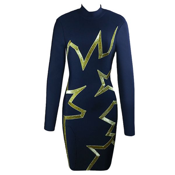 

dresses 2021 women's arrival bandage fashion sequins stitching high neck long sleeve tight club autumn winter vestidos, Black;gray