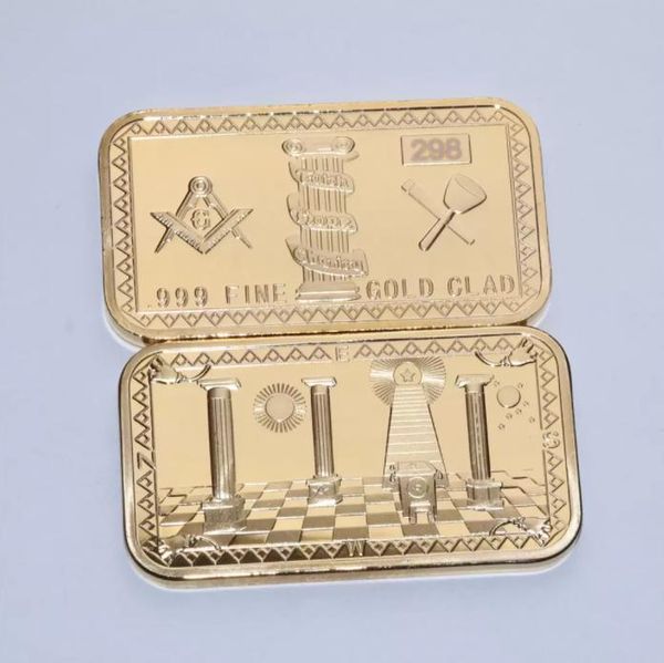 Подарки 24K позолоченные масонские монеты Masonic Challenge Монета золотой бар 3D дизайн с крышкой Case.cx