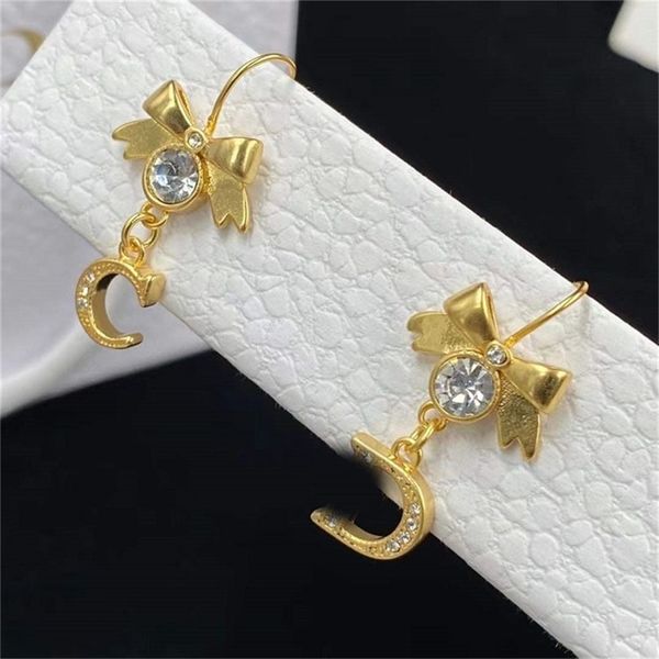 

87% off wholesale shop rhinestone bow earrings brass silver needle female, Golden
