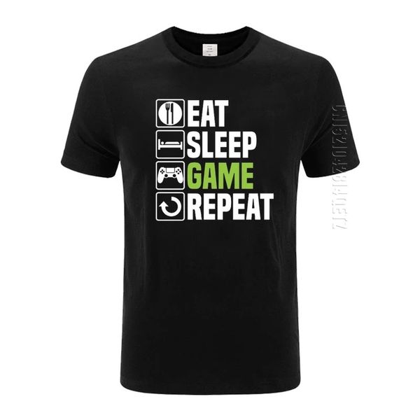 

eat sleep game t-shirt for man funny gamer gaming christmas birthday gift crew neck tshirt printed men tees, White;black