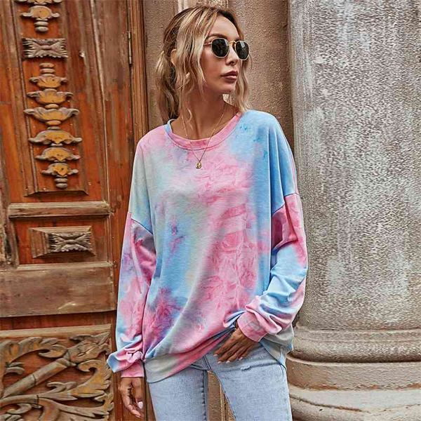 

autumn and winter 2020 women's casual gradient tie dyed loose round neck sweater, Black