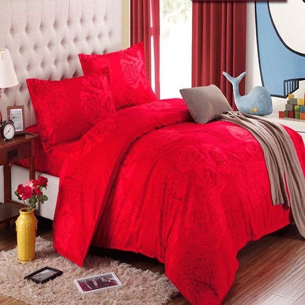 

bedding sets red rose bedclothes full  polyester 4pc set duvet cover pillowcase flat bed sheet home textiles bedroom bedspreads